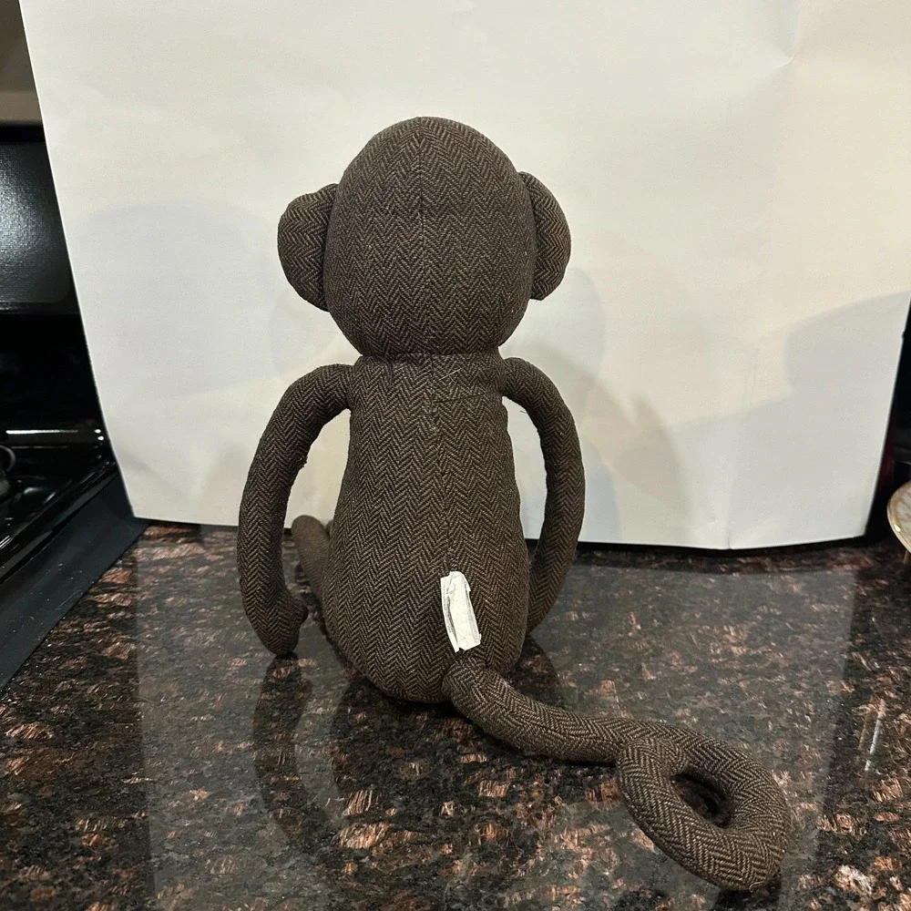 Pillowfort Monkey Figural Throw Pillow Brown Herringbone Plush 12in Stuffed Toy